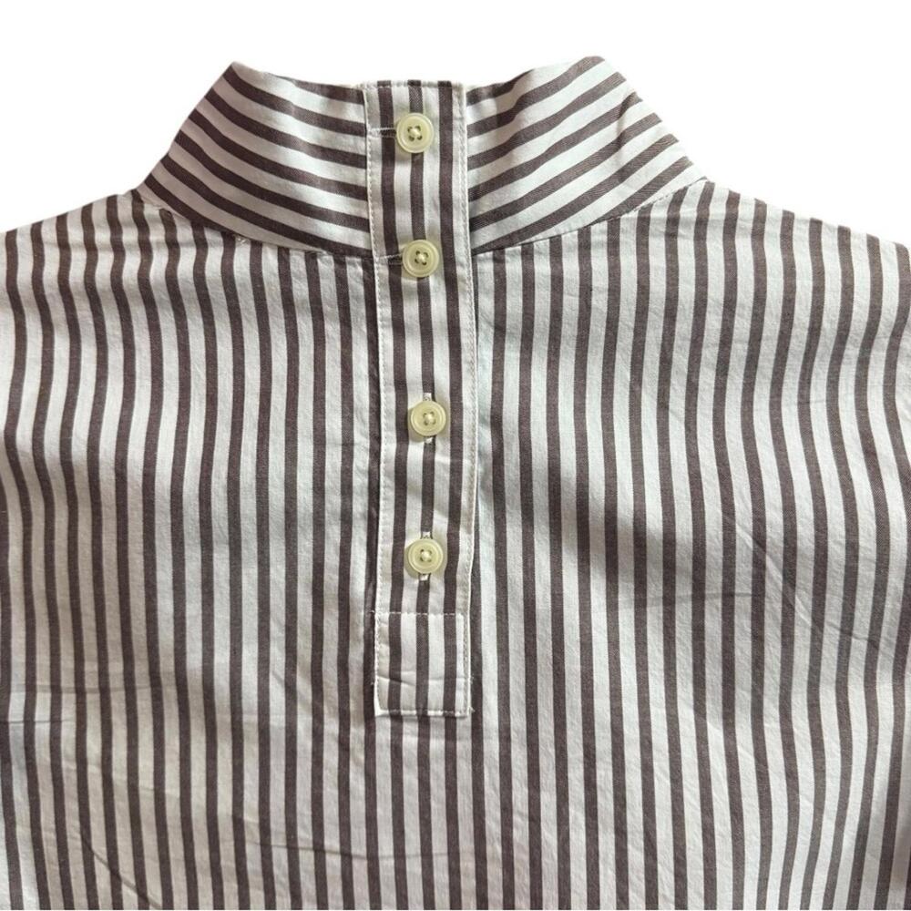 NEW Everlane The Wing-Shoulder Mockneck Top Blouse Pecan White Stripes Size 12 - Picture 7 of 9